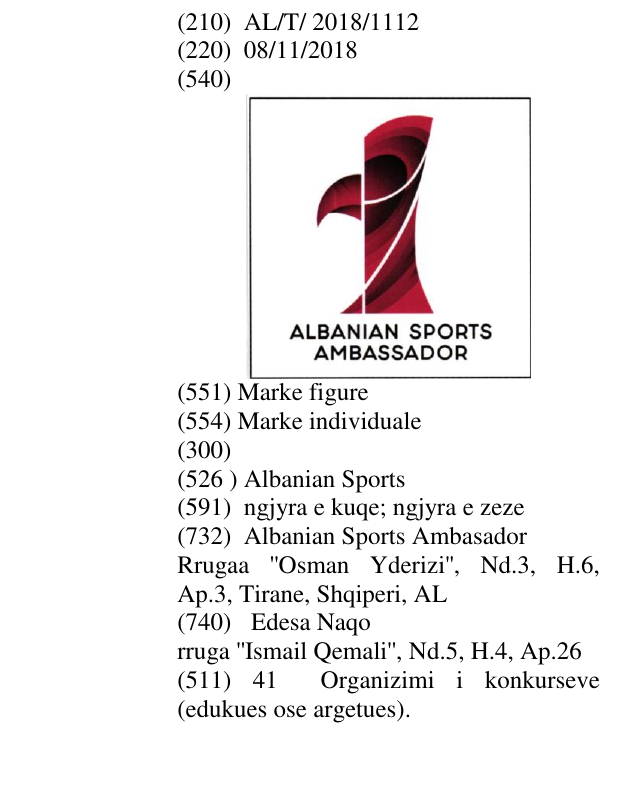Zëri i markës Albanian Sports në buletin