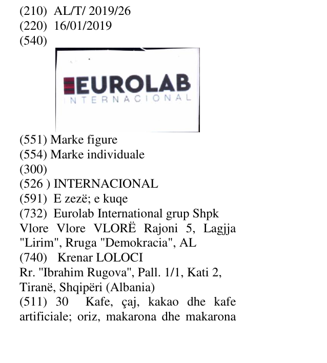 Zëri i markës INTERNACIONAL në buletin