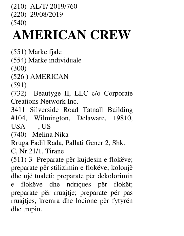 Zëri i markës AMERICAN CREW në buletin