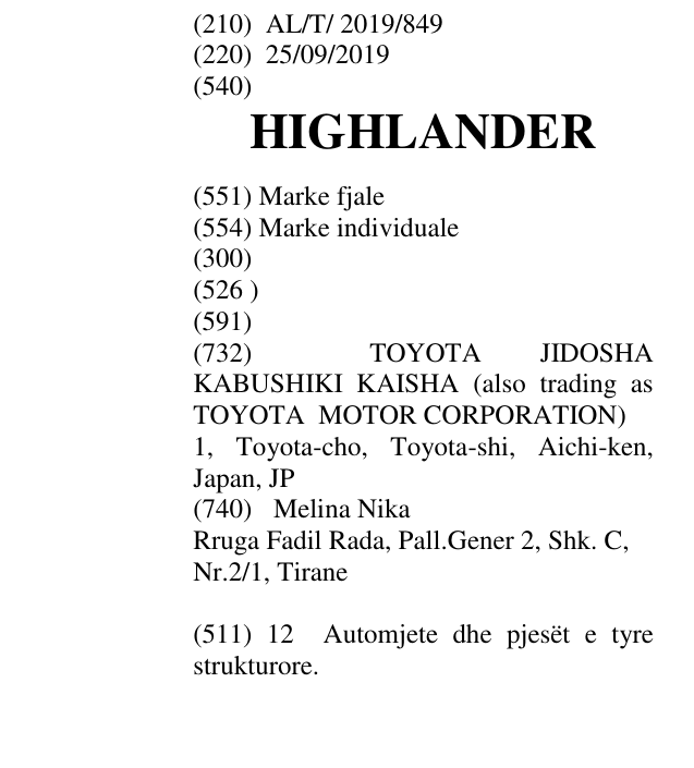 Zëri i markës HIGHLANDER në buletin