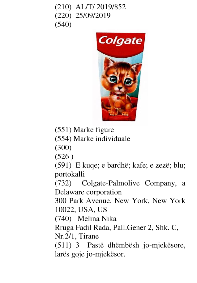 Zëri i markës COLGATE CAT në buletin