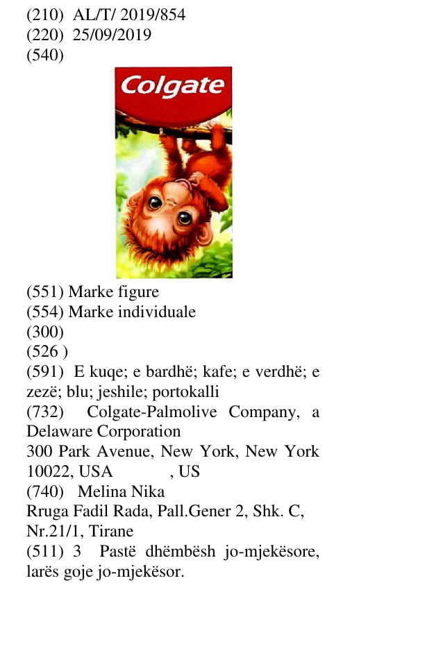 Zëri i markës COLGATE MONKEY në buletin