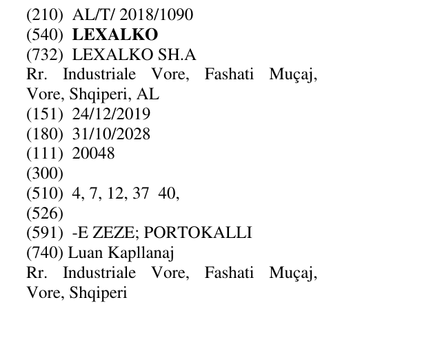 Zëri i markës LEXALKO në buletin