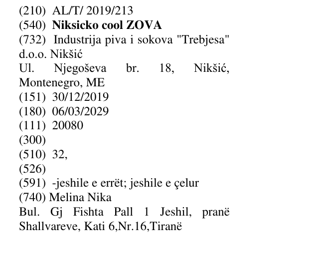 Zëri i markës Niksicko cool ZOVA në buletin