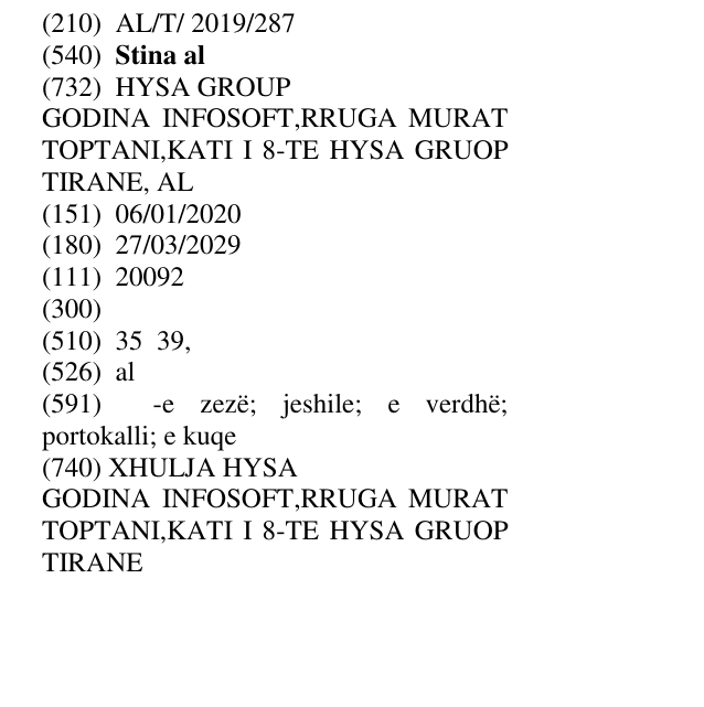 Zëri i markës Stina al në buletin