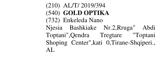 Zëri i markës GOLD OPTIKA në buletin
