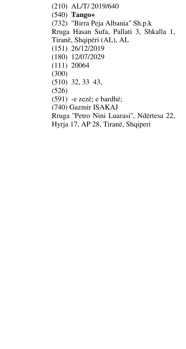 Zëri i markës Tango+ në buletin