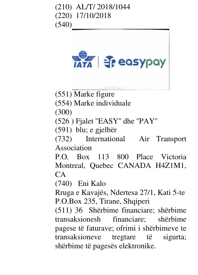 Zëri i markës Fjalet ''EASY'' dhe ''PAY'' në buletin