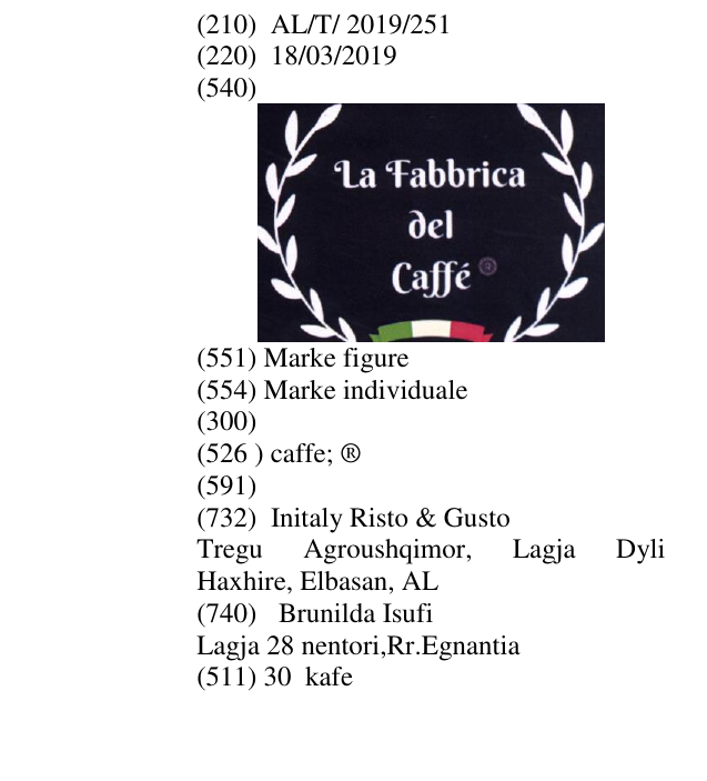 Zëri i markës caffe; ® në buletin