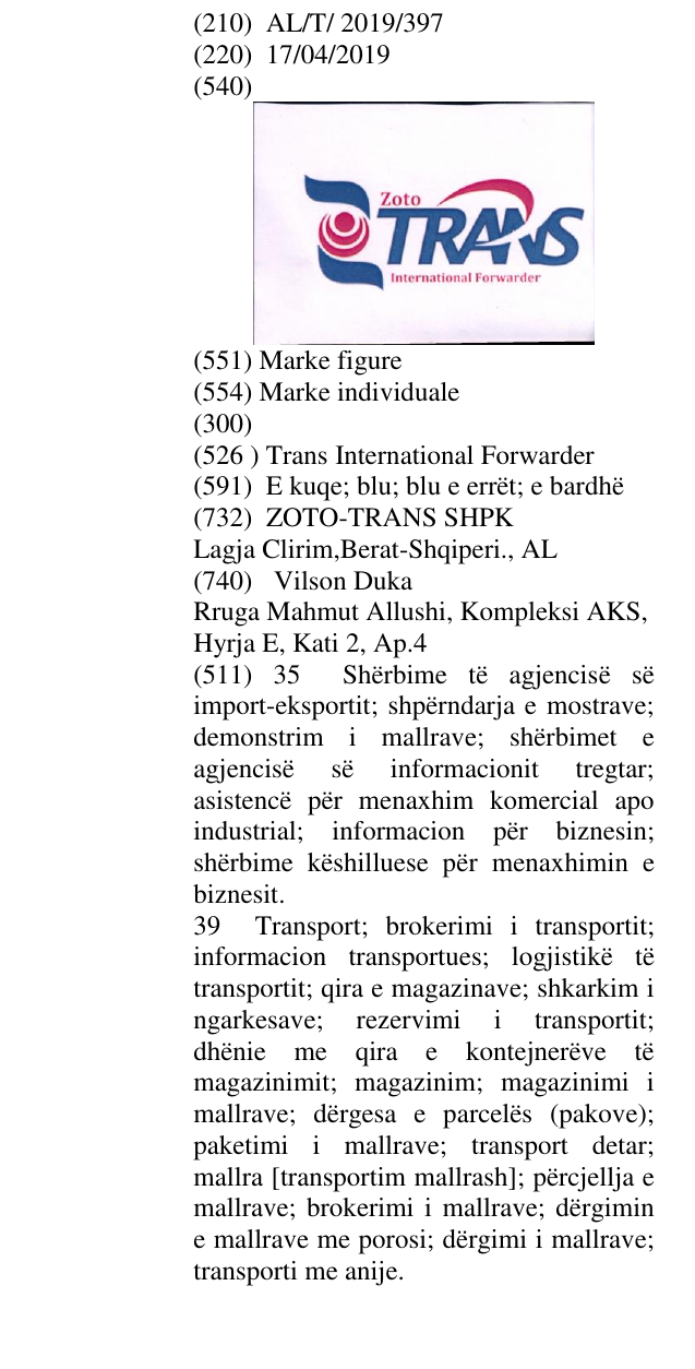 Zëri i markës Trans International Forwarder në buletin