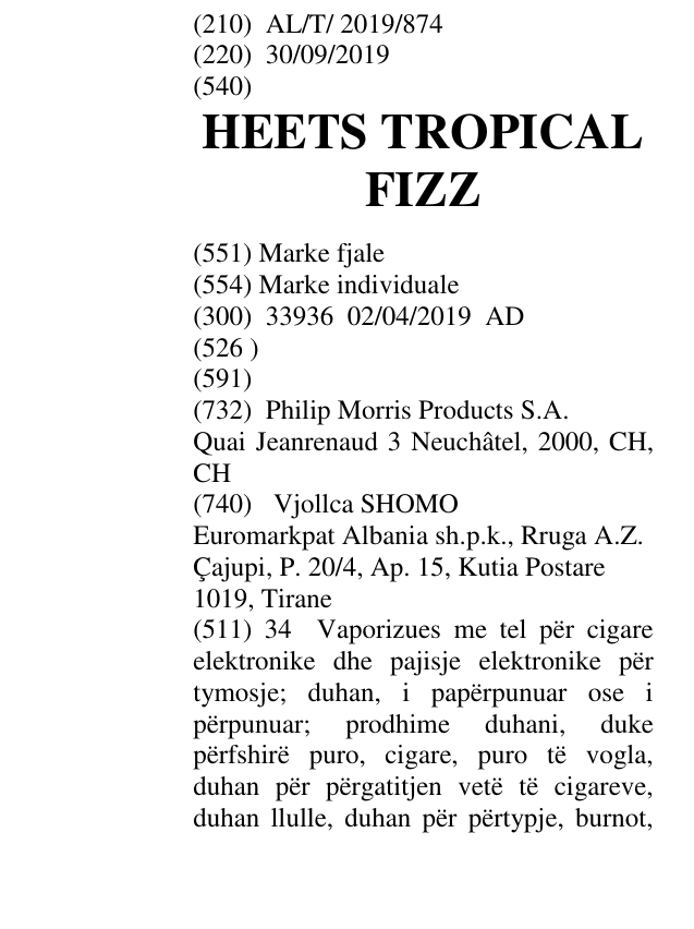 Zëri i markës HEETS TROPICAL FIZZ në buletin