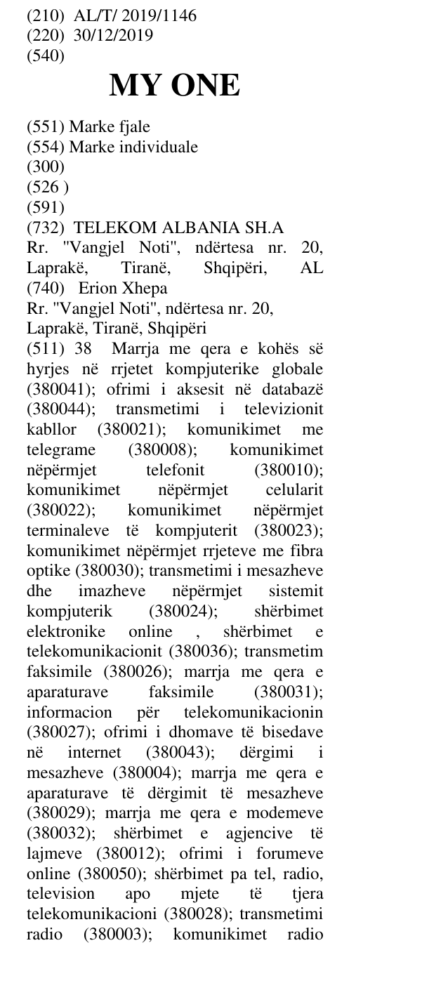Zëri i markës MY ONE në buletin
