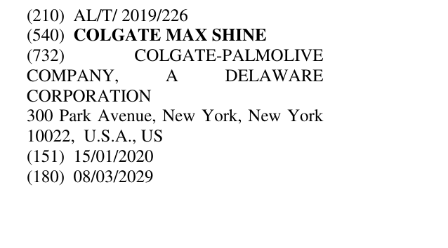 Zëri i markës COLGATE MAX SHINE në buletin