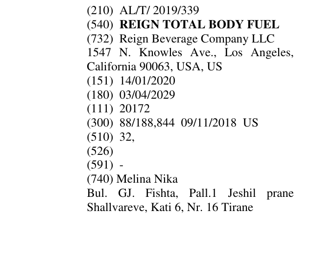 Zëri i markës REIGN TOTAL BODY FUEL në buletin