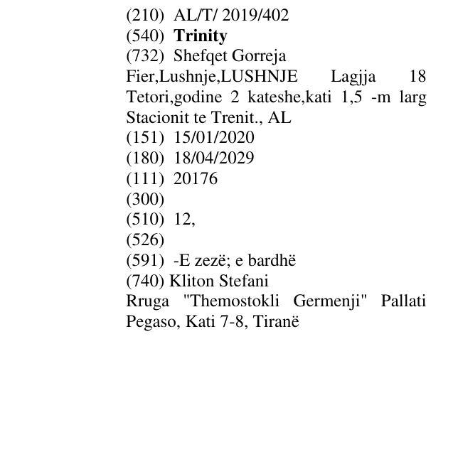 Zëri i markës Trinity në buletin