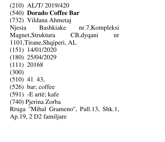 Zëri i markës Dorado Coffee Bar në buletin
