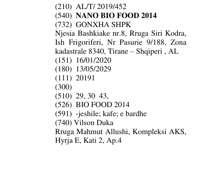 Zëri i markës NANO BIO FOOD 2014 në buletin