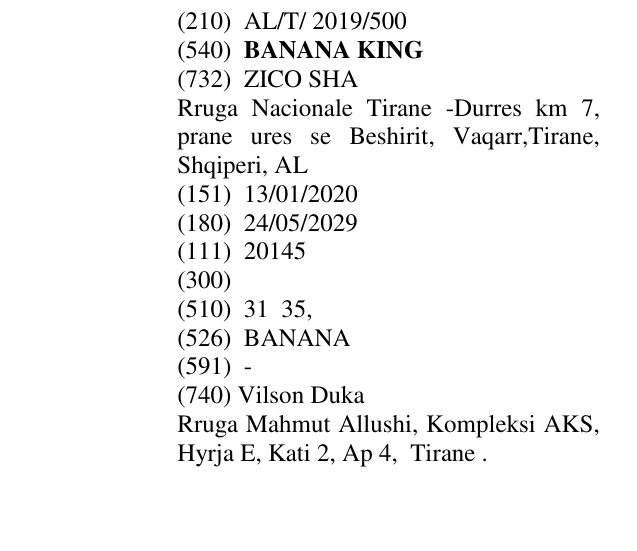 Zëri i markës BANANA KING në buletin