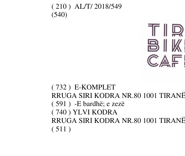 Zëri i markës TIRANA BIKE CAFE në buletin