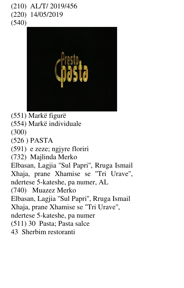 Zëri i markës PASTA në buletin