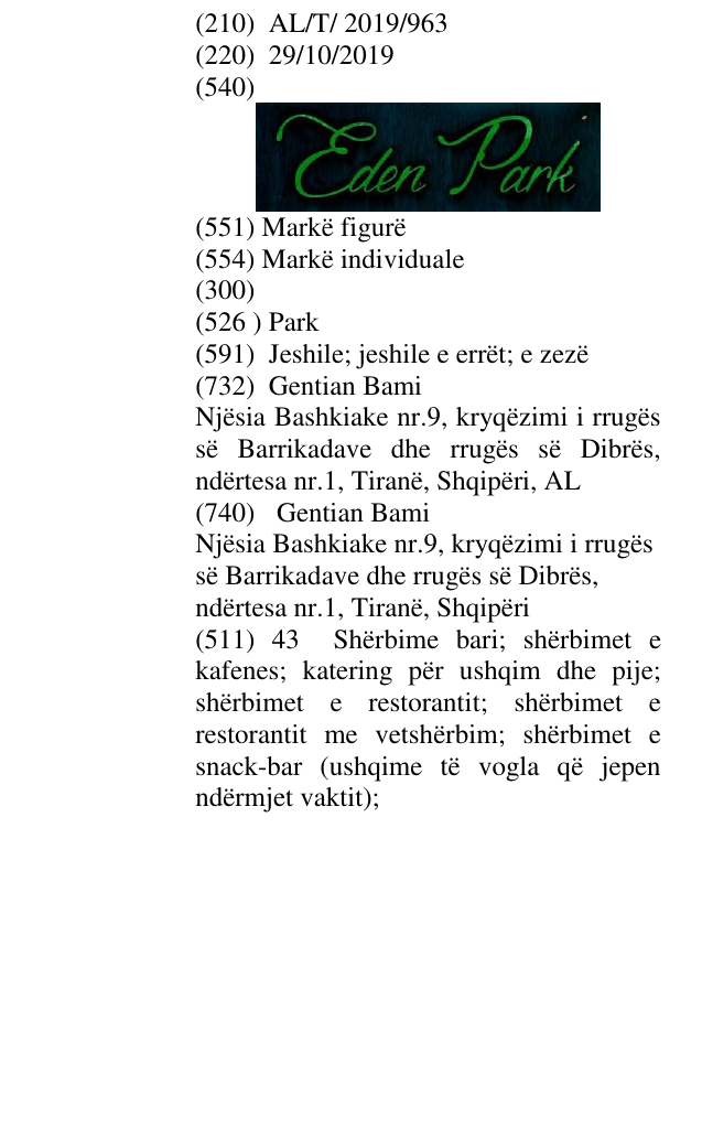 Zëri i markës Park në buletin