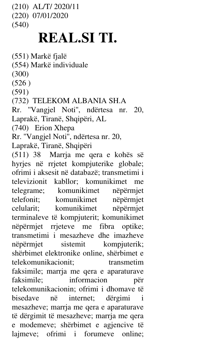Zëri i markës REAL.SI TI. në buletin