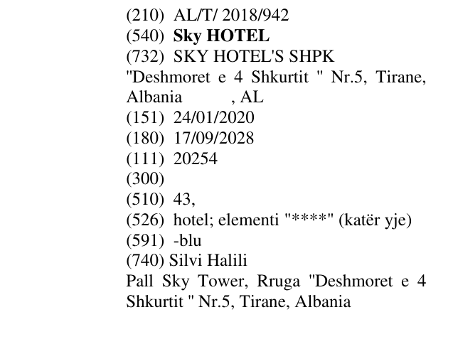 Zëri i markës Sky HOTEL në buletin
