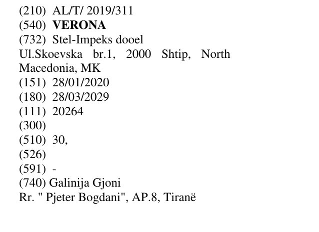 Zëri i markës VERONA në buletin
