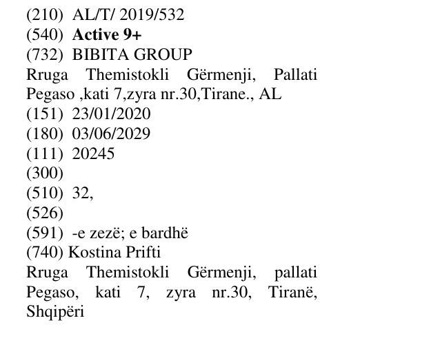 Zëri i markës Active 9+ në buletin