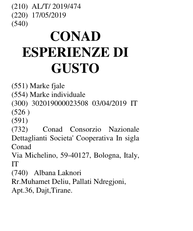 Zëri i markës CONAD ESPERIENZE DI GUSTO në buletin