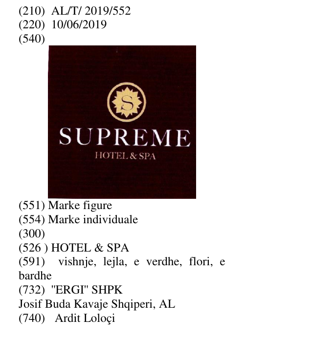 Zëri i markës HOTEL & SPA në buletin