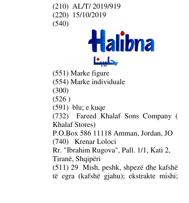 Zëri i markës Halibna në buletin