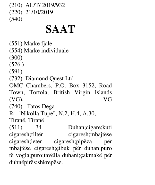 Zëri i markës SAAT në buletin