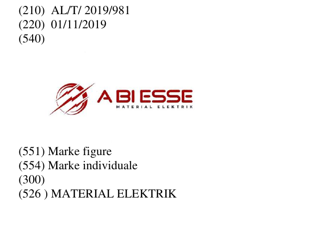 Zëri i markës MATERIAL ELEKTRIK Buletini i Pronësisë Industriale 41 në buletin