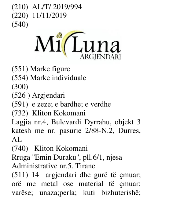 Zëri i markës Argjendari në buletin