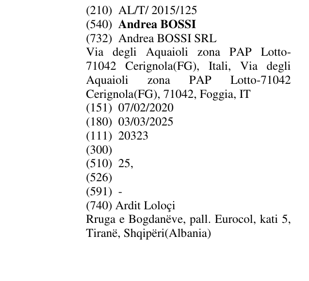 Zëri i markës Andrea BOSSI në buletin