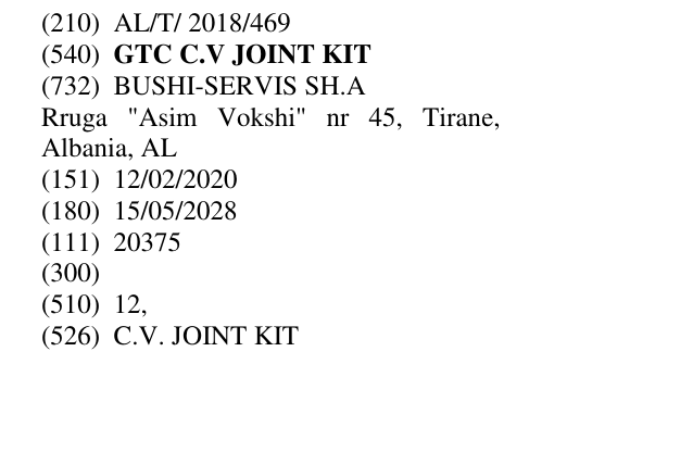 Zëri i markës GTC C.V JOINT KIT në buletin