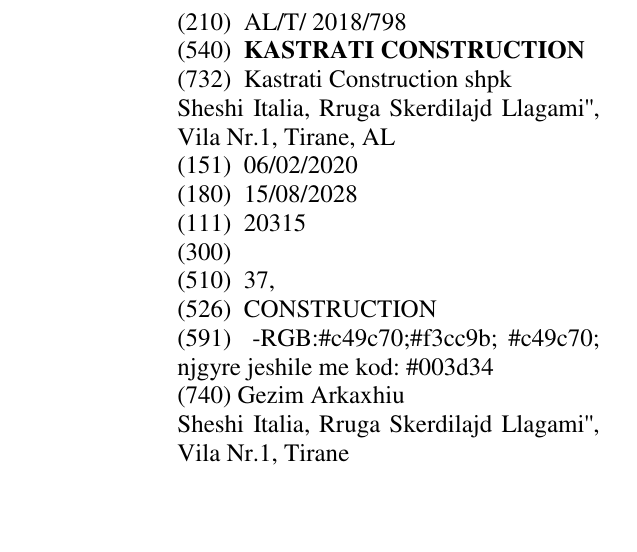 Zëri i markës KASTRATI CONSTRUCTION në buletin