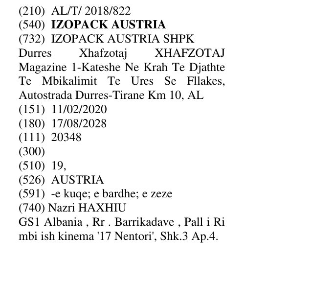 Zëri i markës IZOPACK AUSTRIA në buletin