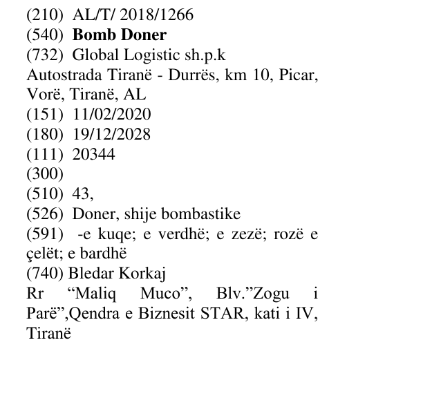 Zëri i markës Bomb Doner në buletin