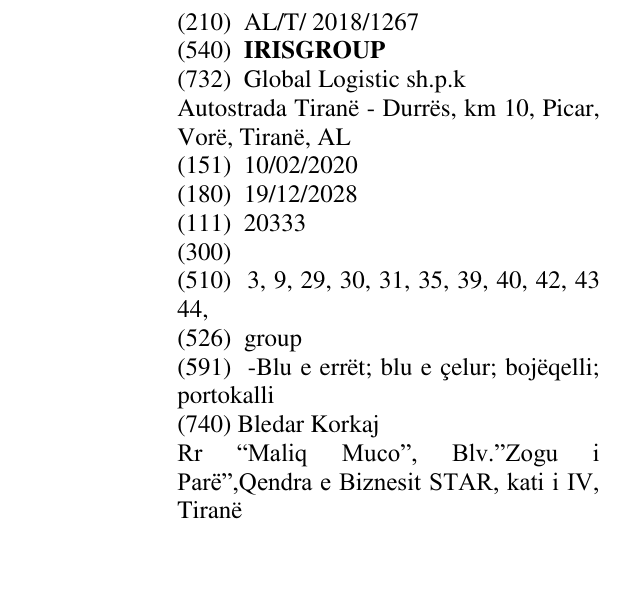Zëri i markës IRISGROUP në buletin