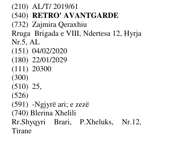Zëri i markës RETRO' AVANTGARDE në buletin