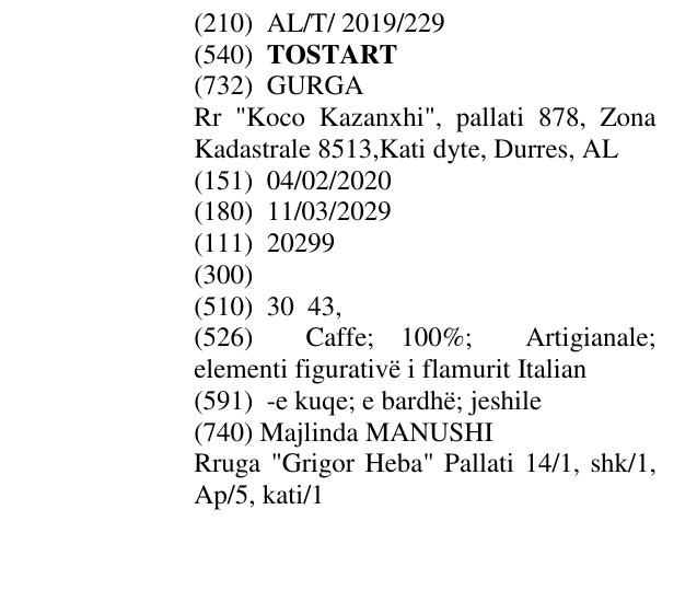 Zëri i markës TOSTART në buletin