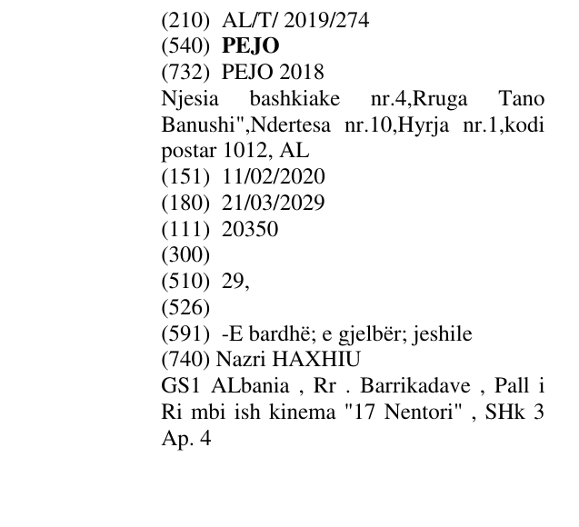 Zëri i markës PEJO në buletin