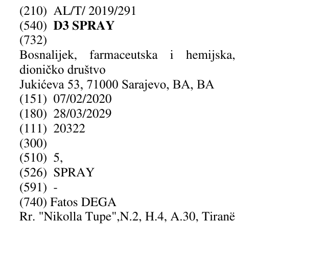 Zëri i markës D3 SPRAY në buletin