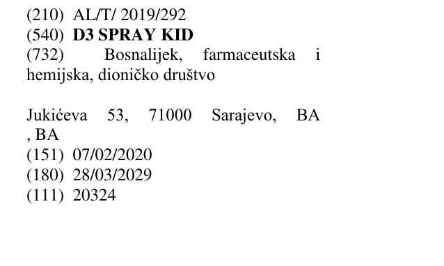Zëri i markës D3 SPRAY KID në buletin