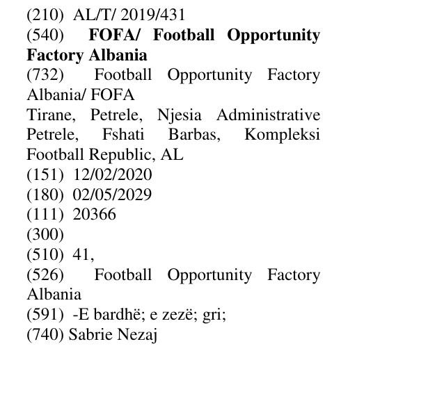 Zëri i markës FOFA/ Football Opportunity Factory Albania në buletin