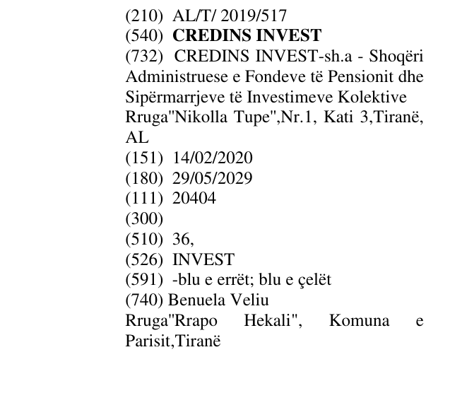 Zëri i markës CREDINS INVEST në buletin