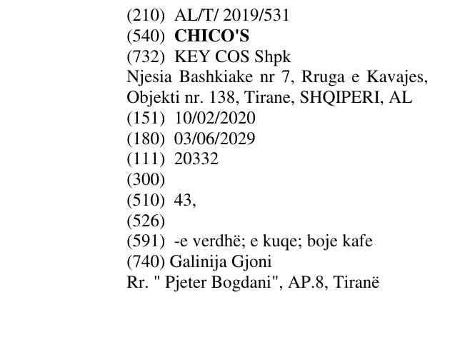 Zëri i markës CHICO'S në buletin