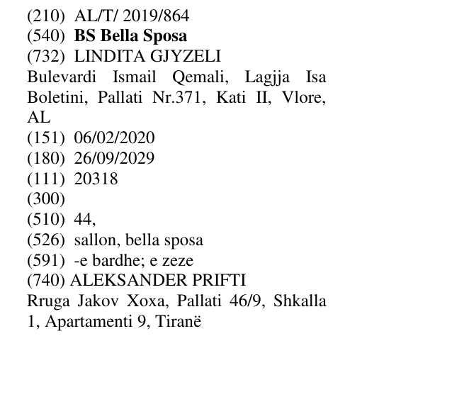 Zëri i markës BS Bella Sposa në buletin